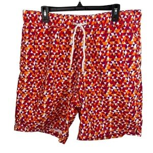 Thomas Dean | Pink Orange White Geometric Print Swim Trunks New